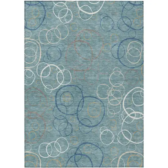 Teal Blue Beige And Ivory Geometric Washable Indoor Outdoor Area Rug Photo 1