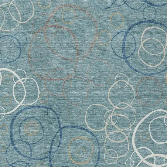 Teal Blue Beige And Ivory Geometric Washable Indoor Outdoor Area Rug Photo 2