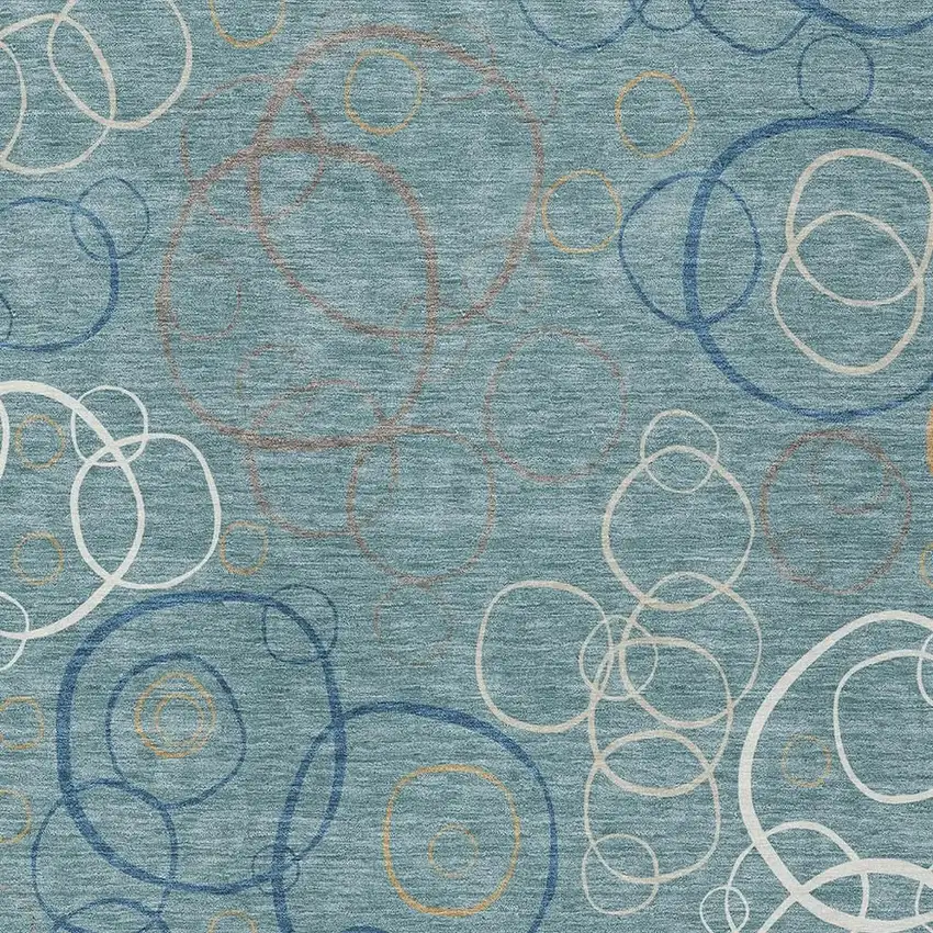 Teal Blue Beige And Ivory Geometric Washable Indoor Outdoor Area Rug Photo 2