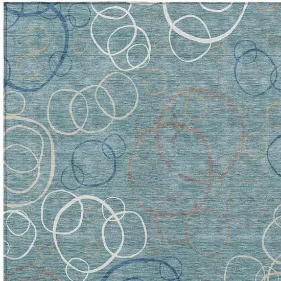 Teal Blue Beige And Ivory Geometric Washable Indoor Outdoor Area Rug Photo 2