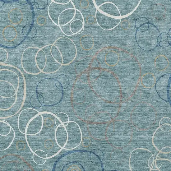 Teal Blue Beige And Ivory Geometric Washable Indoor Outdoor Area Rug Photo 2