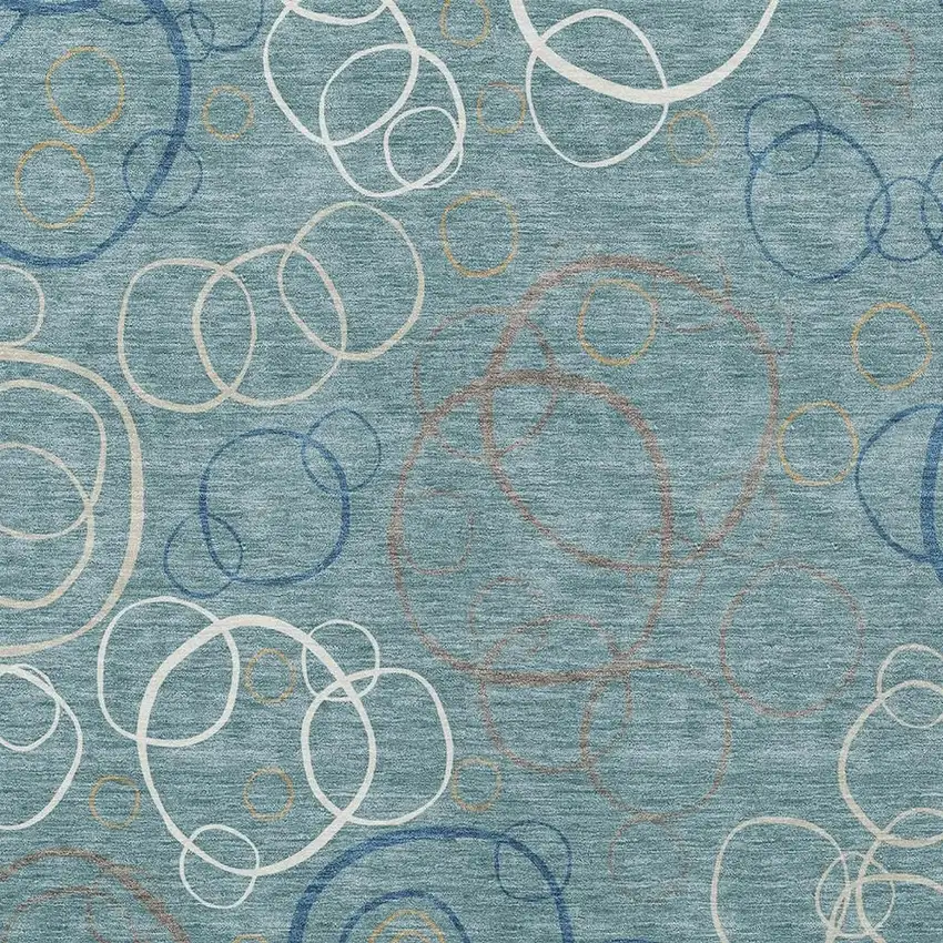 Teal Blue Beige And Ivory Geometric Washable Indoor Outdoor Area Rug Photo 2