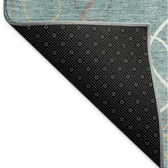Teal Blue Beige And Ivory Geometric Washable Indoor Outdoor Area Rug Photo 9