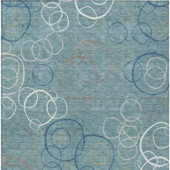 Teal Blue Beige And Ivory Geometric Washable Indoor Outdoor Area Rug Photo 3