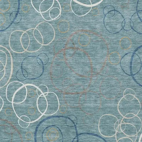 Teal Blue Beige And Ivory Geometric Washable Indoor Outdoor Area Rug Photo 2