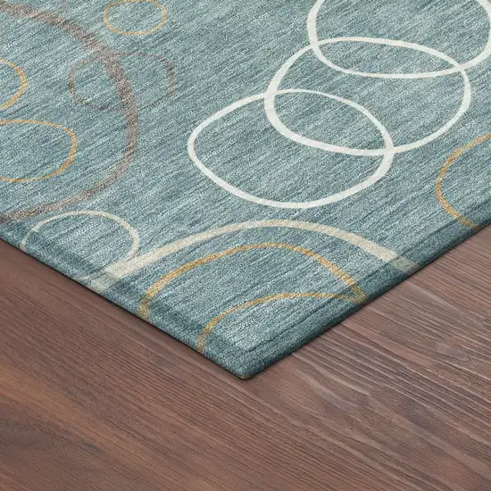 Teal Blue Beige And Ivory Geometric Washable Indoor Outdoor Area Rug Photo 5