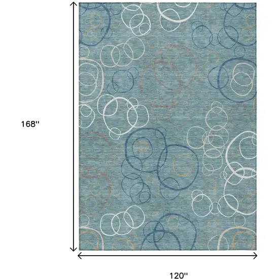 Teal Blue Beige And Ivory Geometric Washable Indoor Outdoor Area Rug Photo 7