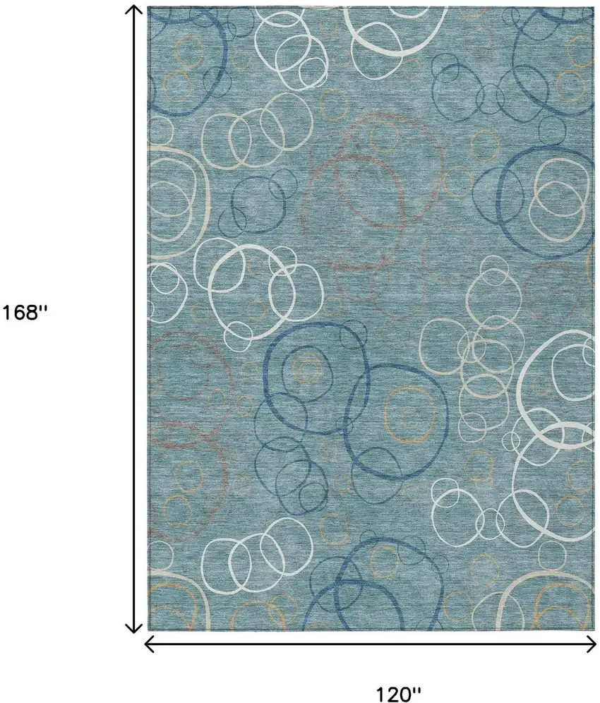 Teal Blue Beige And Ivory Geometric Washable Indoor Outdoor Area Rug Photo 7