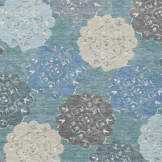 Teal Blue Beige And Ivory Quatrefoil Washable Indoor Outdoor Area Rug Photo 8