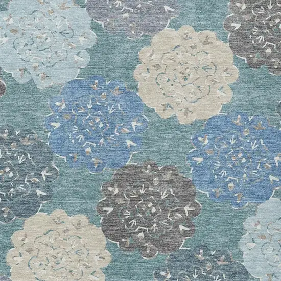 Teal Blue Beige And Ivory Quatrefoil Washable Indoor Outdoor Area Rug Photo 8