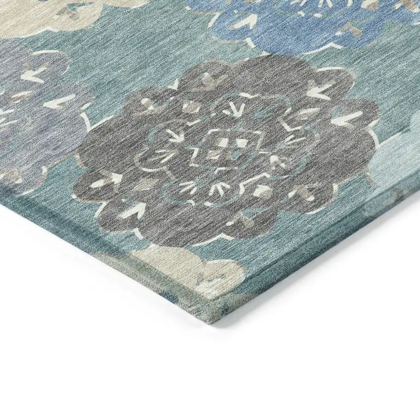Teal Blue Beige And Ivory Quatrefoil Washable Indoor Outdoor Area Rug Photo 4