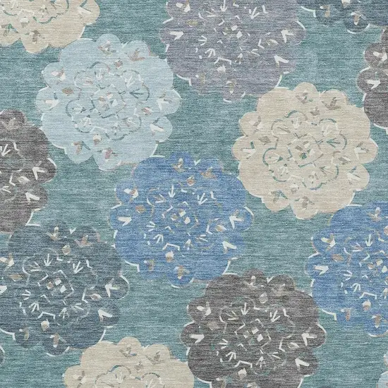 Teal Blue Beige And Ivory Quatrefoil Washable Indoor Outdoor Area Rug Photo 8