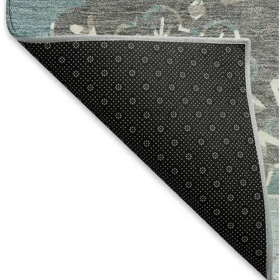 Teal Blue Beige And Ivory Quatrefoil Washable Indoor Outdoor Area Rug Photo 6