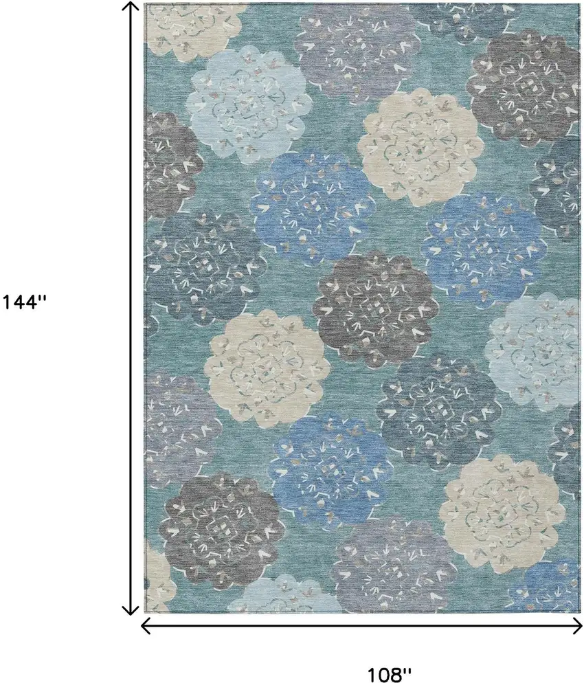 Teal Blue Beige And Ivory Quatrefoil Washable Indoor Outdoor Area Rug Photo 3