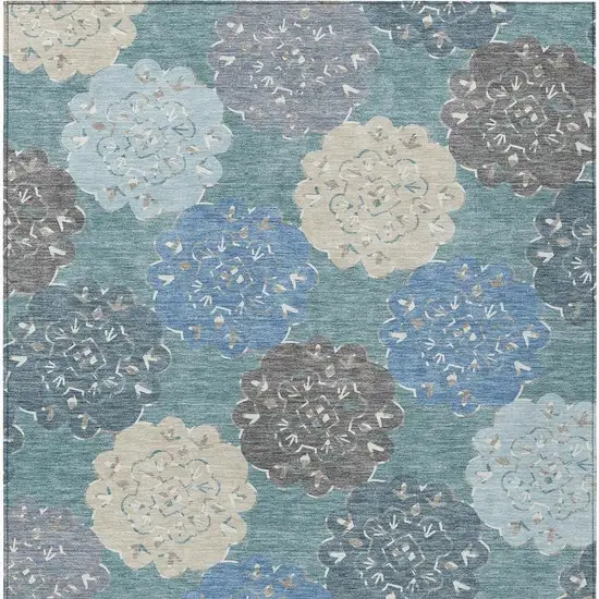 Teal Blue Beige And Ivory Quatrefoil Washable Indoor Outdoor Area Rug Photo 5