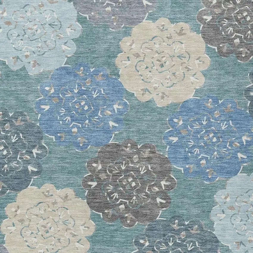 Teal Blue Beige And Ivory Quatrefoil Washable Indoor Outdoor Area Rug Photo 8