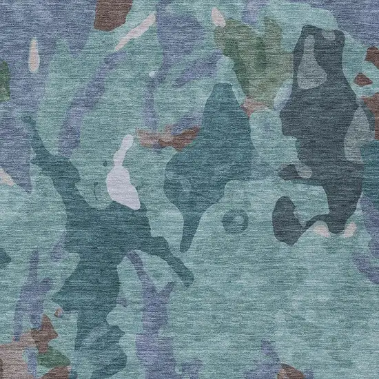 Teal Blue Beige And Pale Aqua Abstract Washable Indoor Outdoor Area Rug Photo 5