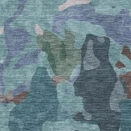 Teal Blue Beige And Pale Aqua Abstract Washable Indoor Outdoor Area Rug Photo 6