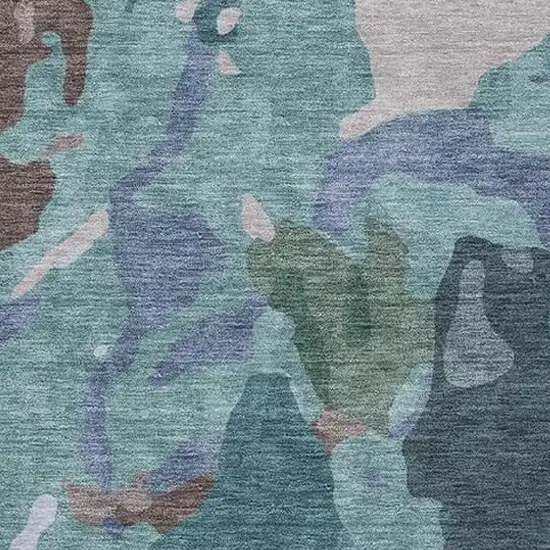 Teal Blue Beige And Pale Aqua Abstract Washable Indoor Outdoor Area Rug Photo 6