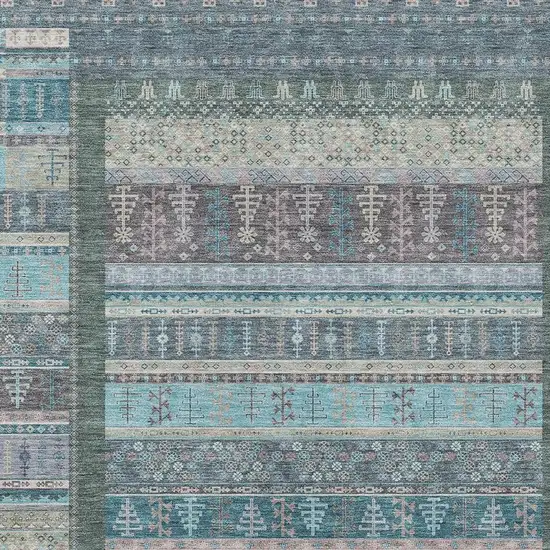 Teal Blue Beige And Pale Aqua Striped Washable Indoor Outdoor Area Rug Photo 5