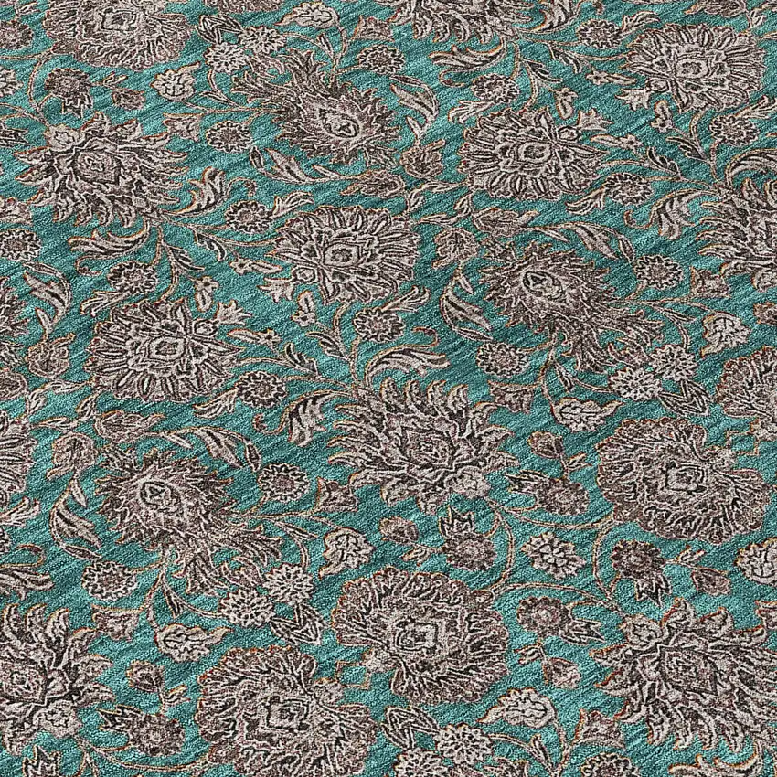 Teal Blue Beige And Taupe Floral Washable Indoor Outdoor Area Rug Photo 4
