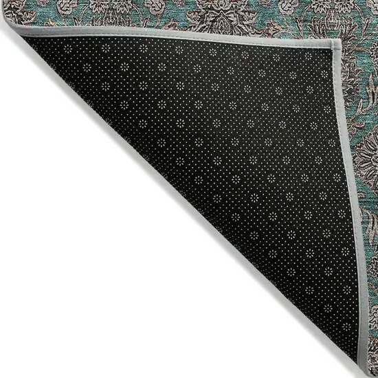 Teal Blue Beige And Taupe Floral Washable Indoor Outdoor Area Rug Photo 2