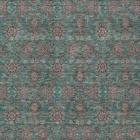 Teal Blue Beige And Taupe Floral Washable Indoor Outdoor Area Rug Photo 5