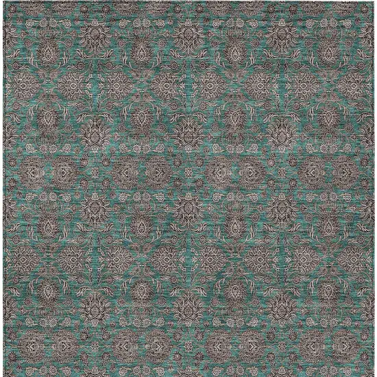 Teal Blue Beige And Taupe Floral Washable Indoor Outdoor Area Rug Photo 6
