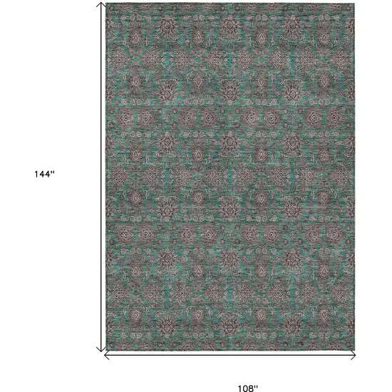 Teal Blue Beige And Taupe Floral Washable Indoor Outdoor Area Rug Photo 3