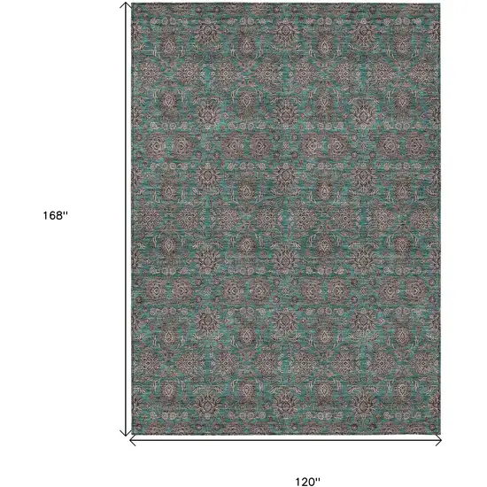 Teal Blue Beige And Taupe Floral Washable Indoor Outdoor Area Rug Photo 3