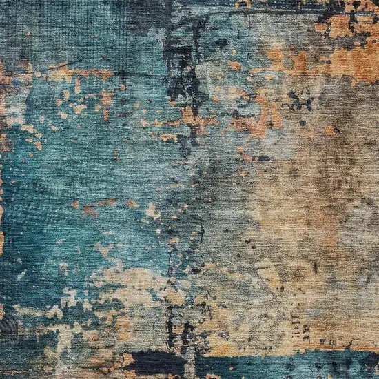 Teal Blue Black And Copper Abstract Washable Indoor Outdoor Area Rug Photo 6