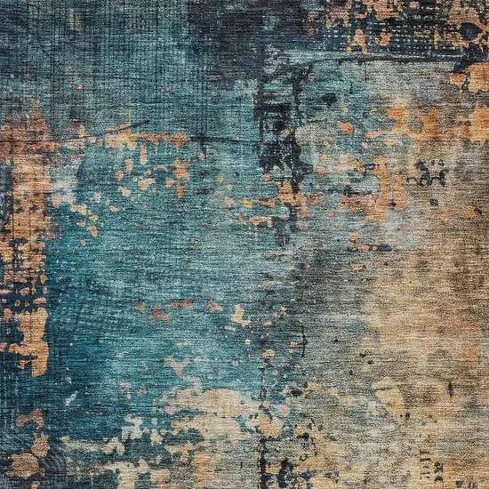 Teal Blue Black And Copper Abstract Washable Indoor Outdoor Area Rug Photo 6