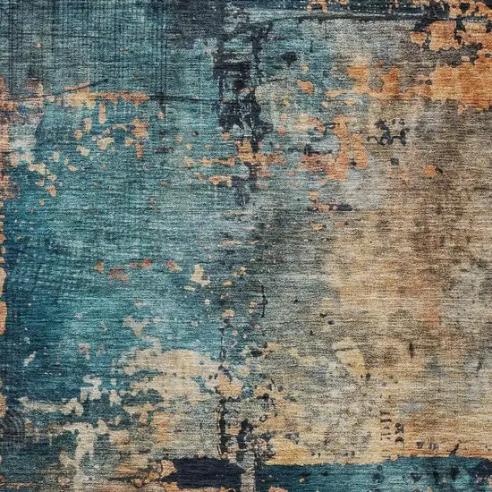 Teal Blue Black And Copper Abstract Washable Indoor Outdoor Area Rug Photo 6