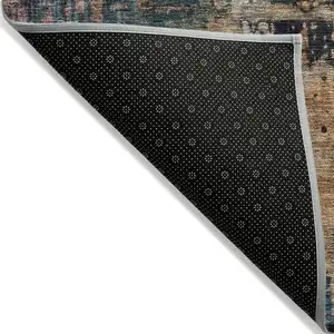 Photo of Teal Blue Black And Copper Abstract Washable Indoor Outdoor Area Rug