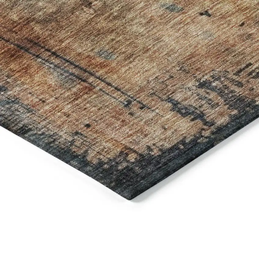 Teal Blue Black And Copper Abstract Washable Indoor Outdoor Area Rug Photo 5