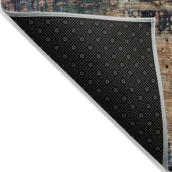 Teal Blue Black And Copper Abstract Washable Indoor Outdoor Area Rug Photo 4