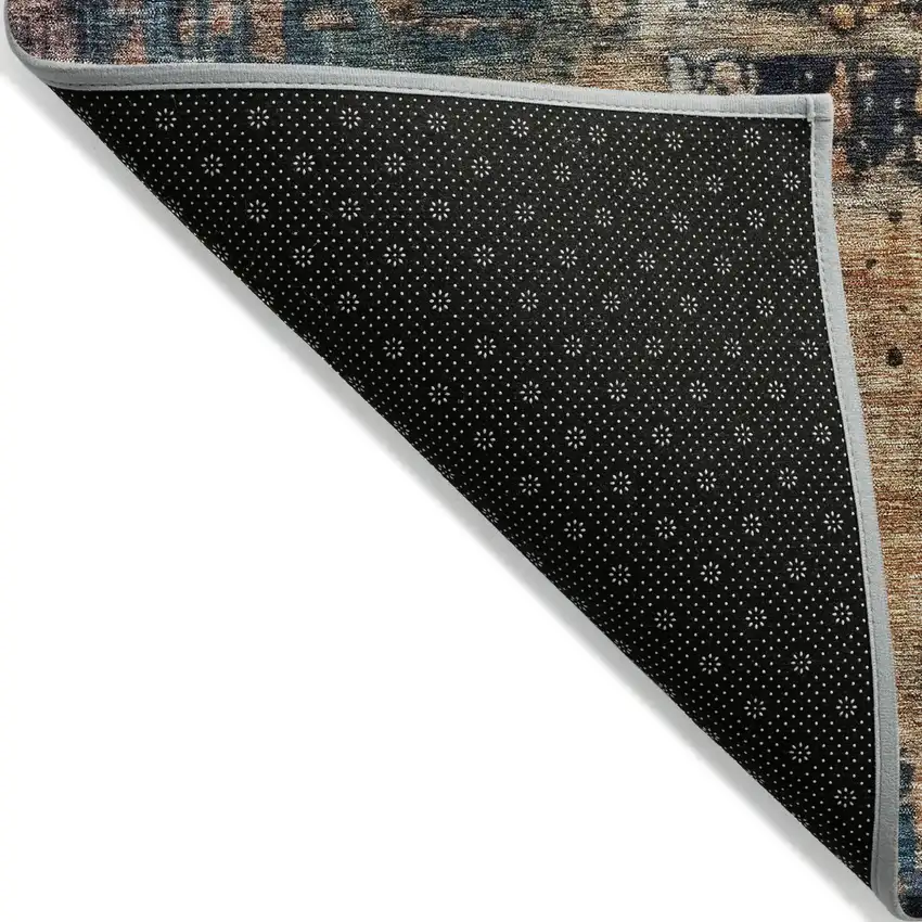 Teal Blue Black And Copper Abstract Washable Indoor Outdoor Area Rug Photo 4