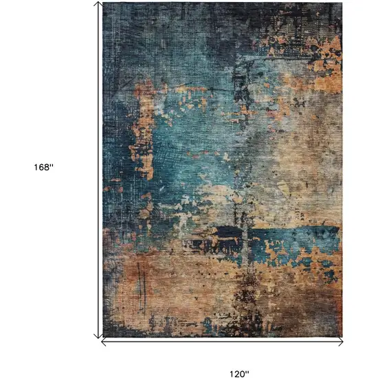 Teal Blue Black And Copper Abstract Washable Indoor Outdoor Area Rug Photo 3
