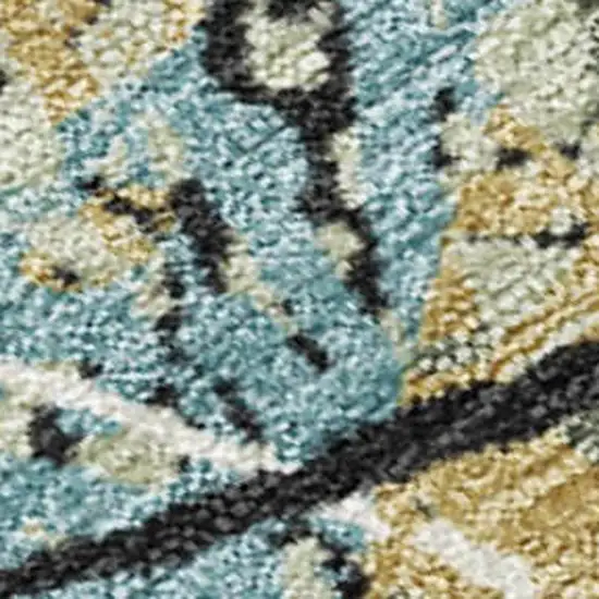 Teal Blue Black And Ivory Abstract Washable Indoor Outdoor Area Rug Photo 2