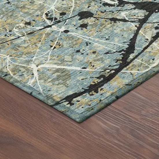 Teal Blue Black And Ivory Abstract Washable Indoor Outdoor Area Rug Photo 6