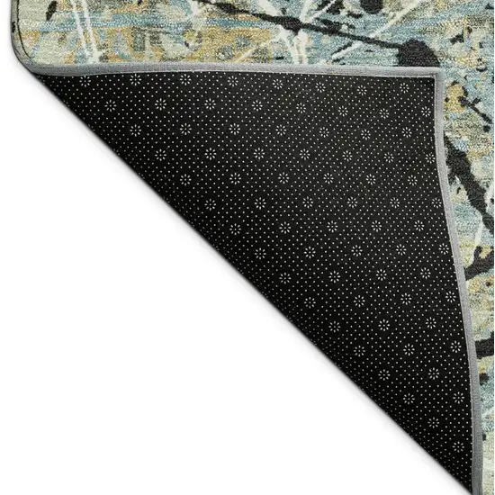 Teal Blue Black And Ivory Abstract Washable Indoor Outdoor Area Rug Photo 5