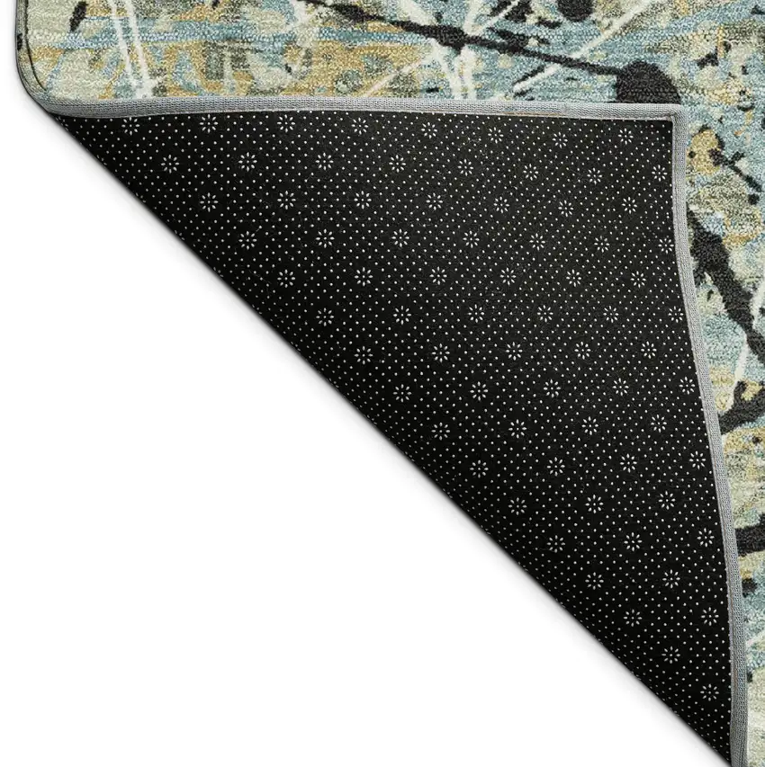 Teal Blue Black And Ivory Abstract Washable Indoor Outdoor Area Rug Photo 5