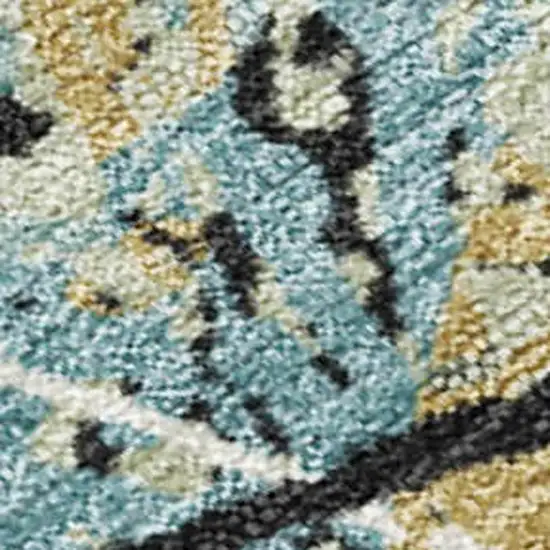 Teal Blue Black And Ivory Abstract Washable Indoor Outdoor Area Rug Photo 2