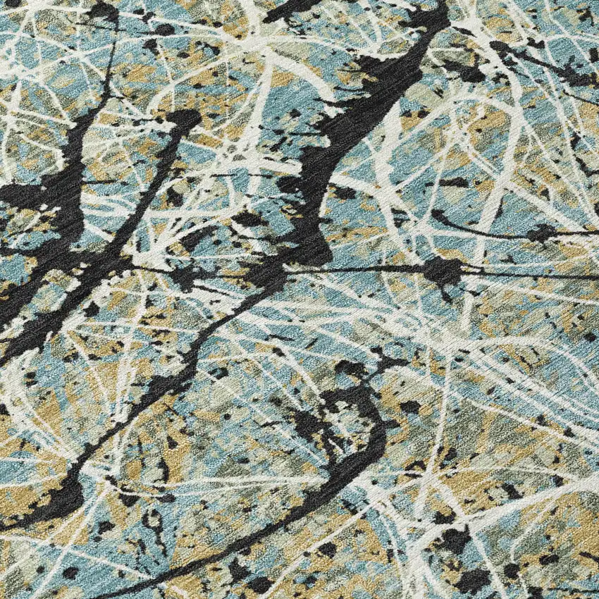 Teal Blue Black And Ivory Abstract Washable Indoor Outdoor Area Rug Photo 1