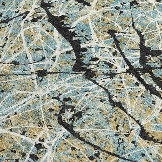 Teal Blue Black And Ivory Abstract Washable Indoor Outdoor Area Rug Photo 2