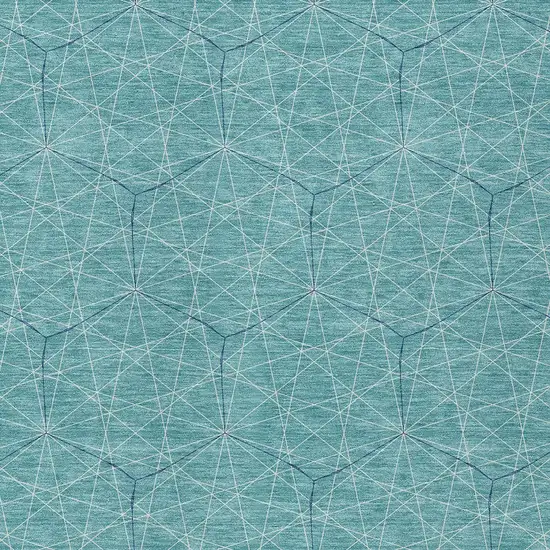 Teal Blue Black And Ivory Geometric Washable Indoor Outdoor Area Rug Photo 5