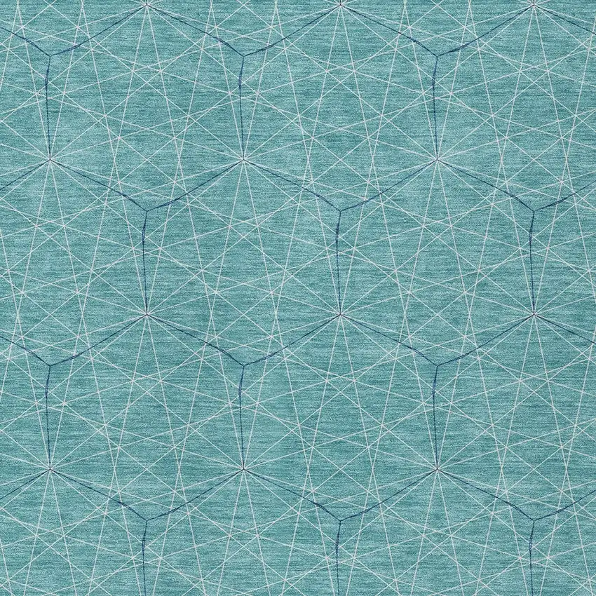 Teal Blue Black And Ivory Geometric Washable Indoor Outdoor Area Rug Photo 5