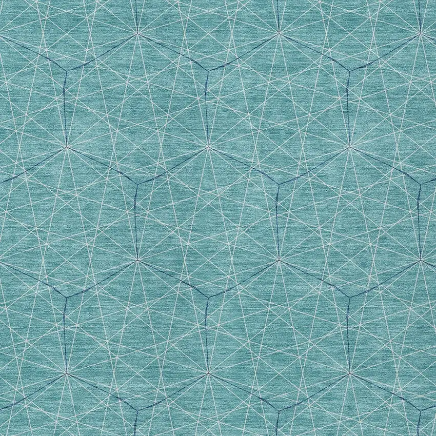 Teal Blue Black And Ivory Geometric Washable Indoor Outdoor Area Rug Photo 5