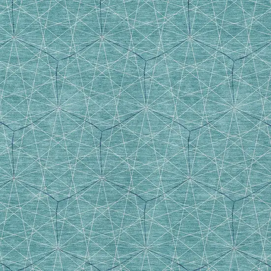 Teal Blue Black And Ivory Geometric Washable Indoor Outdoor Area Rug Photo 5