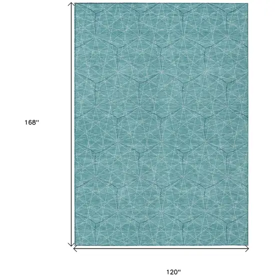 Teal Blue Black And Ivory Geometric Washable Indoor Outdoor Area Rug Photo 3